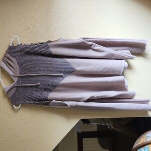 Beige and Gray Knit Cold Shoulder Hoodie with Mesh Accents Sugarfox Fall Winter